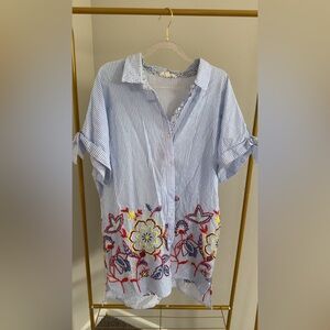 Striped Floral Embroidered Blouse